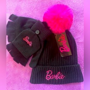 Barbie Beanie Pom Pom Hat & Gloves Set